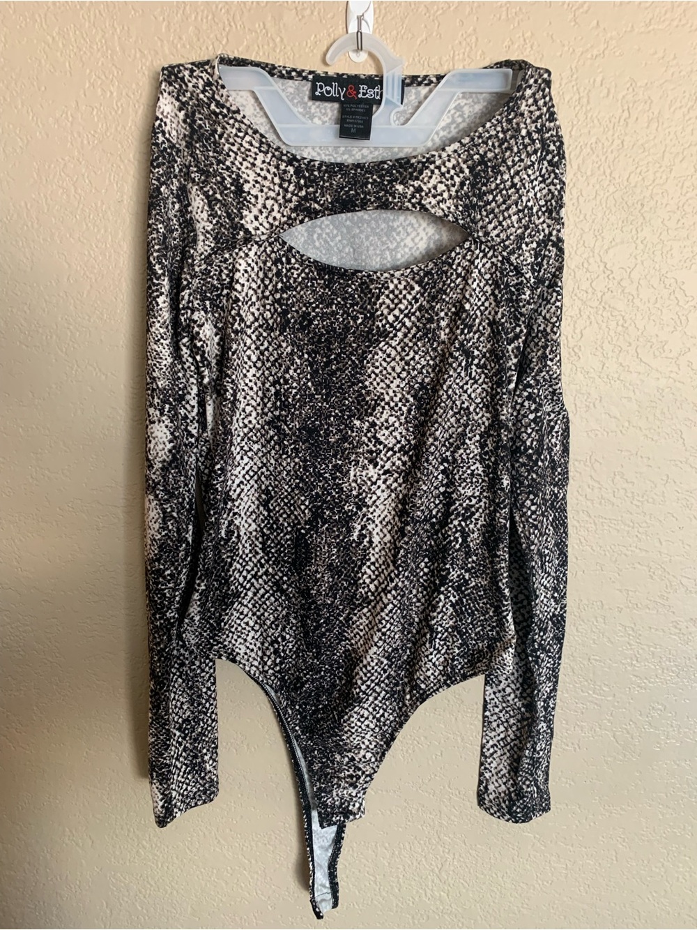 Polly & Esther Black and White Snake-Print Long Sleeve Bodysuit
